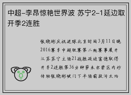 中超-李昂惊艳世界波 苏宁2-1延边取开季2连胜